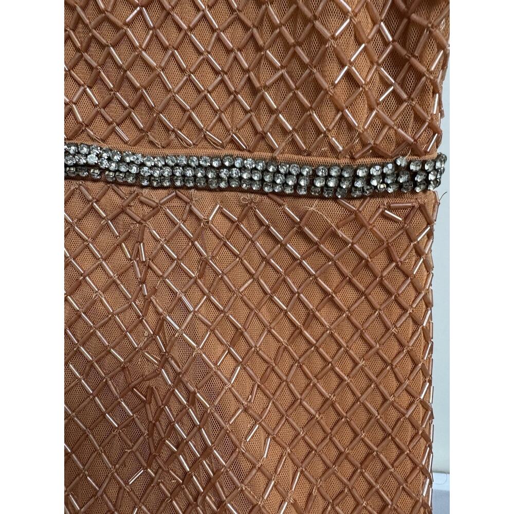 Mac Duggal 93674 Women’s Size 14 Copper Long‎ Sleeve Beaded Mesh Midi Dress NWT - Picture 14 of 15